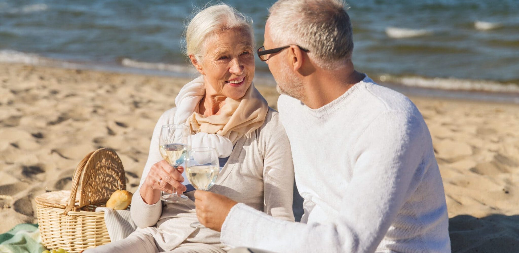 Happy,Senior,Couple,Talking,On,Summer,Beach Happy,Senior,Couple,Talking,On,Summer,Beach